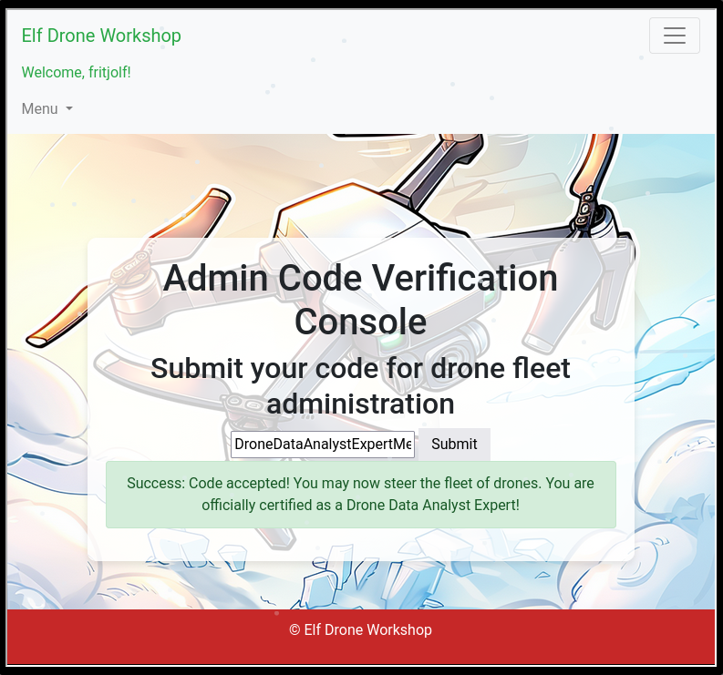 admin code verification console success message