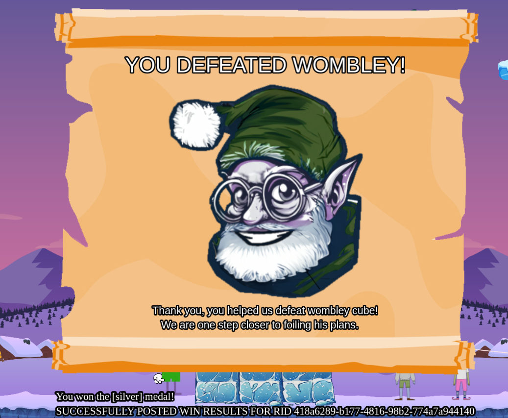 Snowball Showdown beating Wombley