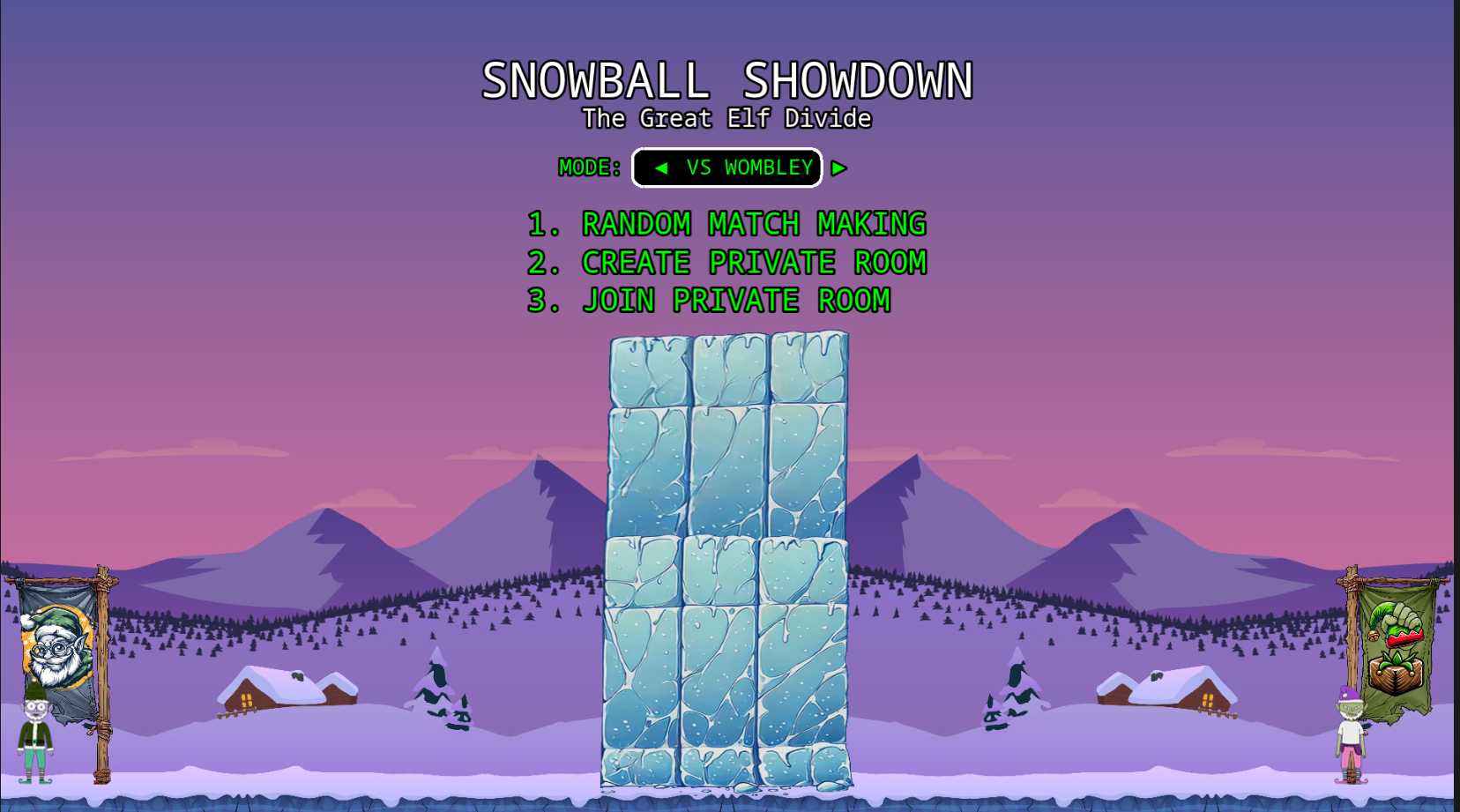 Snowball Showdown initial game screen.