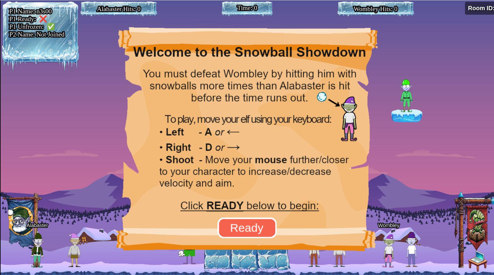 Snowball Showdown private room game screen